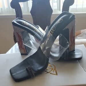 Black and Red Bejeweled Women's Heels